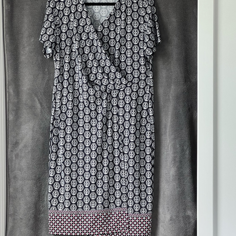 NWOT Talbots Dress, Faux Wrap, Blue, White, Pink, Sz X
